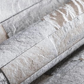 szürke és barna kőhatású nem szőtt 3D tapéta 10 x 0,53 m