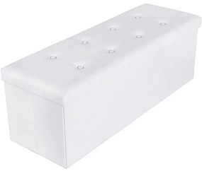 SONGMICS Tárolás pad 120L-es tárolóval, összecsukható, műbőr, fehér, 110 x 38 x 38 cm