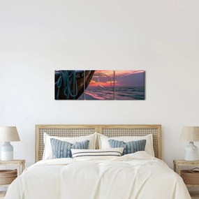 Egy csónak képe a parton (órával) (90x30 cm)