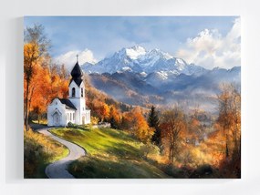 Vászonkép Canvas Tájkép Hegyek Alpok Ősz Templom 80x60