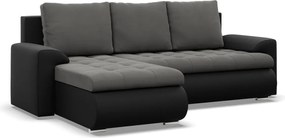 Tokio sarokkanapé, 2 ágyneműtartóval, bársony + műbőr, baloldali, szürke - fekete