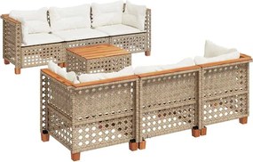 vidaXL 7 részes bézs polyrattan kerti ülőgarnitúra párnákkal