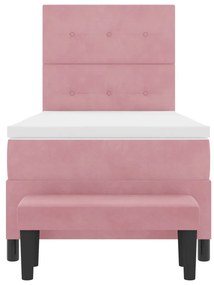 Box spring ágy matraccal és pad rózsaszín 90x190 cm velúr