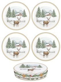 White Forest karácsonyi porcelán desszertes tányér 4 db szett díszdobozban