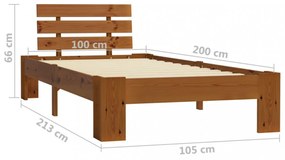 mézbarna tömör fenyőfa ágykeret 100 x 200 cm