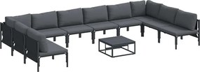 vidaXL Kerti Kanapé Szett párnával 11 pcs Fekete Acél