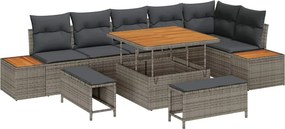 vidaXL Kerti Kanapé Szett 9 pcs Szürke polirattan