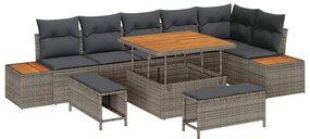 vidaXL Kerti Kanapé Szett 9 pcs Szürke polirattan