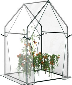 Outsunny Kerti Üvegház Terasz Üvegház 2 Anti-UV Cipzáros Ajtóval Növények és Virágok, Zöldségek Hozzászoktatásához 90x90x145 cm Átlátszó | Aosom