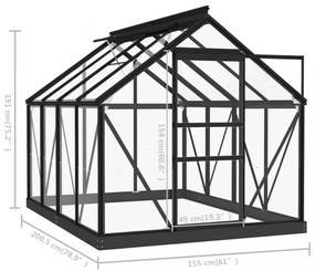 antracitszürke üveg és alumínium melegház 155 x 200,5 x 191 cm