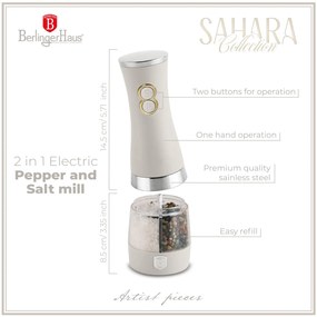 Rozsdamentes acél 2 az 1-ben elektromos só- és borsörlő krém Sahara Collection
