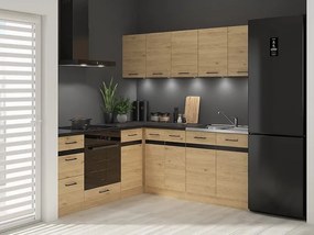 Sarokkonyha Junona Line 200 + 200 cm (tölgy bernstein + fekete). 1118334
