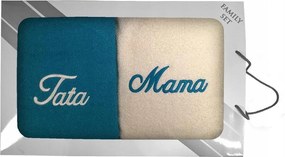 Törölköző szett dobozban 2 db 70x140 Mama Tata krémszínű türkiz 22
