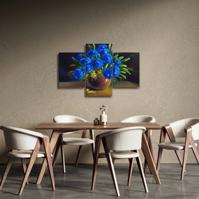 Kék virágok képe egy vázában (90x60 cm)