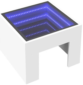 Fehér végtelen hatású LED-es dohányzóasztal 40 x 40 x 30 cm