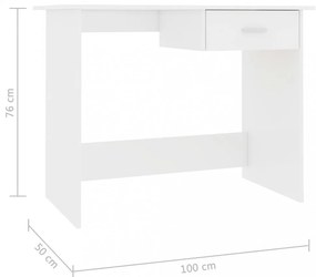 magasfényű fehér szerelt fa íróasztal 100 x 50 x 76 cm
