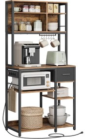 Konyhai polc konnektorokkal, állópolc, 40 × 80 × 180,4 cm, vintage barna–fekete színben