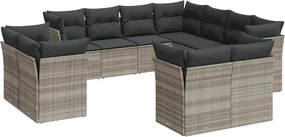 vidaXL 11 részes világosszürke polyrattan kerti ülőgarnitúra párnákkal