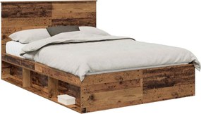 vidaXL Ágykeret fejtámlával Öreg fa 140 x 190 cm Tömör fenyőfa