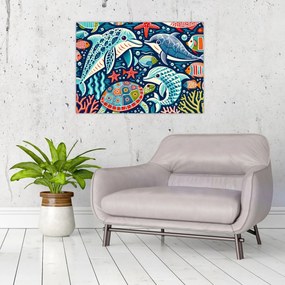 Kép – Rajzolt vízi állatok (70x50 cm)