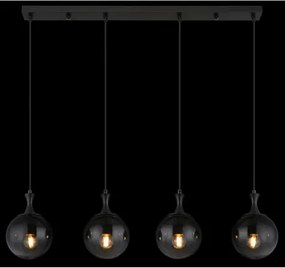 Globo 15885-4H Függeszték fém fekete matt, füstszínű üveg búra, fekete PVC kábel, magassága lerövidíthető, HxSzxM: 900x150x1300mm, 4x E27 ILLU 10W 230V izzók nélkül