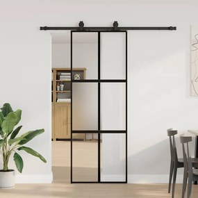 Fekete edzett üveg tolóajtó fémszerelék szettel 76x205 cm