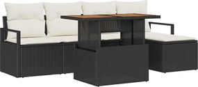 vidaXL Kerti Kanapé Szett tárolóval 6 pcs Fekete Poli rattan