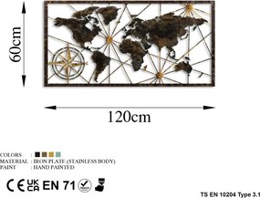 World Map Large - 1 fém világtérkép faldekoráció