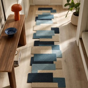 Kék-bézs gyapjú futószőnyeg 60x230 cm Abstract Collage – Flair Rugs