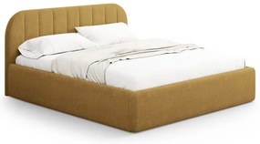 Mustársárga kárpitozott ágyneműtartós franciaágy ágyráccsal 180x200 cm Juno – Windsor &amp; Co Sofas