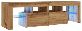 kézműves tölgy szerelt fa TV-szekrény LED-ekkel 140x36,5x40 cm