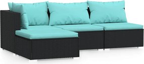 vidaXL 4 részes fekete polyrattan kerti ülőgarnitúra párnákkal