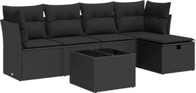 vidaXL 6 részes fekete polyrattan kerti ülőgarnitúra párnákkal