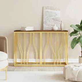 Aranyszínű rozsdamentes acél és tömör fa tálalóasztal