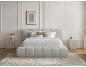 Világosszürke kárpitozott ágyneműtartós franciaágy ágyráccsal 180x200 cm Denali – Bobochic Paris