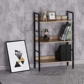 Nyitott könyvespolc, tároló állvány fém lábakkal | 3 szintes aranytölgy | 60x93cm Intenso