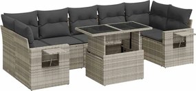 vidaXL 8 részes világosszürke polyrattan kerti ülőgarnitúra párnával