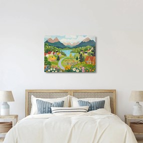 Üveg Üveg kép - Falu a hegyekben (70x50 cm)