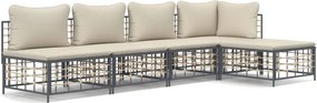 vidaXL 5 részes antracitszürke polyrattan kerti ülőgarnitúra párnákkal