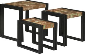 vidaXL Fészekasztal 3 pcs Tömör újrahasznosított fa és fém