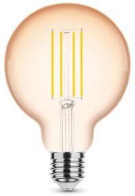 LED lámpa , égő , izzószálas hatás , filament  , E27 foglalat , G95 , Edison , 4 Watt , meleg fehér , 1800K , borostyán sárga , Modee,