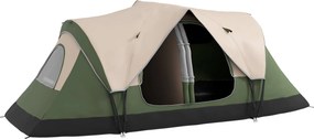 Outsunny Családi Kempingtábor 6-8 Főre, Összecsukható Kempingtábor 2 Szobával és Vízálló Hordtáskával Túrázáshoz 450x215x180 cm Olíva Zöld és Világosb