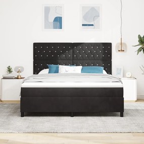 Boxspring Ágy Mattal Fekete Szuper King Bársony