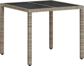 vidaXL világosszürke polyrattan üveglapos kerti asztal 90 x 90 x 75 cm
