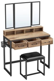 Sminkasztal puffal 28,6x42 cm FLORA barna/fekete