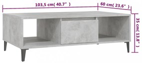 betonszürke szerelt fa dohányzóasztal 103,5 x 60 x 35 cm