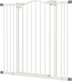 PawHut 94 cm-es Benti Kutyakerítés, Biztonsági Kutyakerítés, Kinyitható Kutyabarrier 74-100 cm-ig, Dupla Zár és Automatikus Záródás Lépcsőkhez és Ajtó