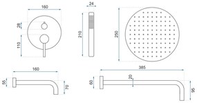 Rea Lungo - rejtett fürdő szett zuhanyzóval + doboz P6300 - komplett készlet, arany, REA-P4125