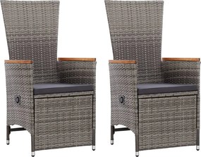 vidaXL 2 db szürke dönthető háttámlás polyrattan kerti szék párnával
