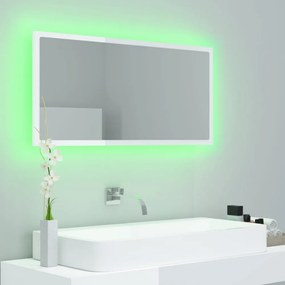 magasfényű fehér akril LED-es fürdőszobatükör 90x8,5x37 cm